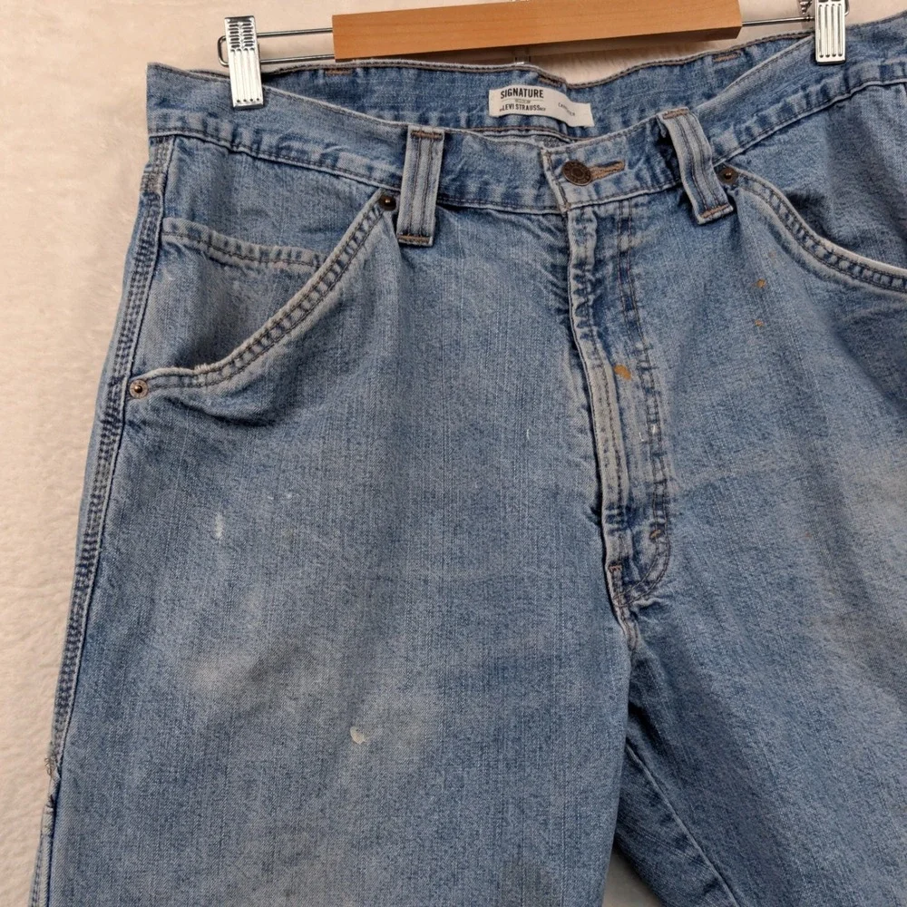 Signature Levi Strauss Carpenter Jeans Mens 36x30 Blue Workwear Relaxed Straight